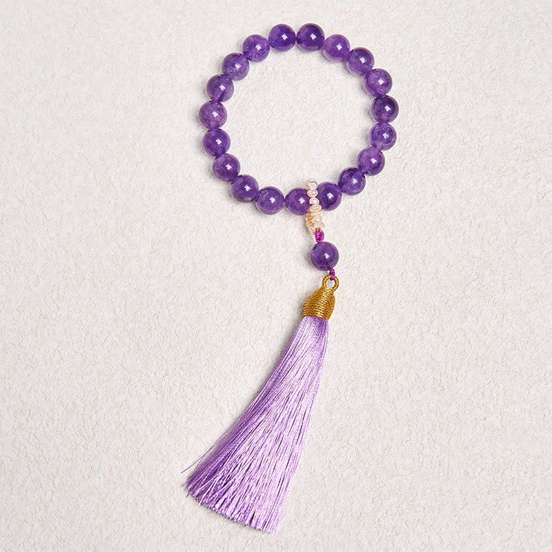 Amethyst Bracelet for Meditation with Pearl Tassels