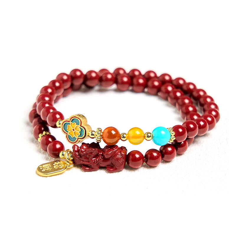 Bracelet double tour PiXiu Fu Cinabre 6 mm