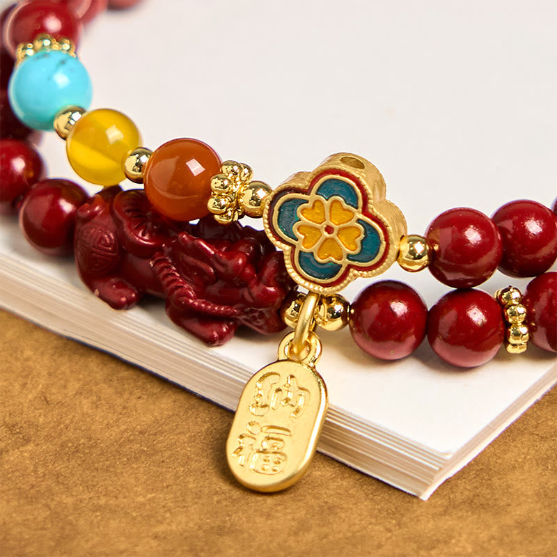 Bracelet double tour PiXiu Fu Cinabre 6 mm