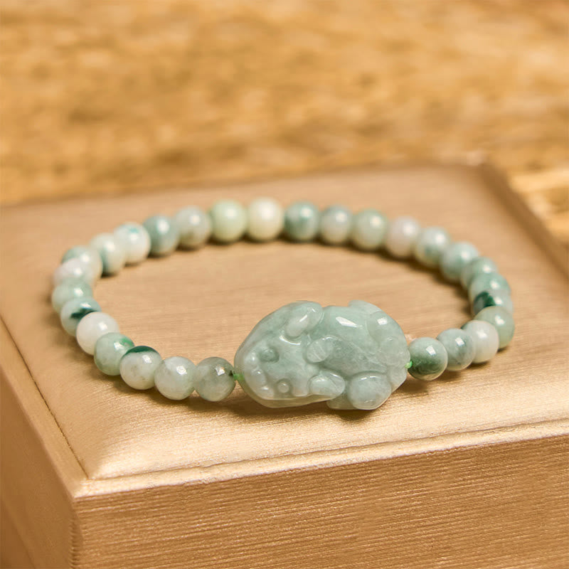 Bracelet porte-bonheur PiXiu en jade vert 6 mm pour la prospérité
