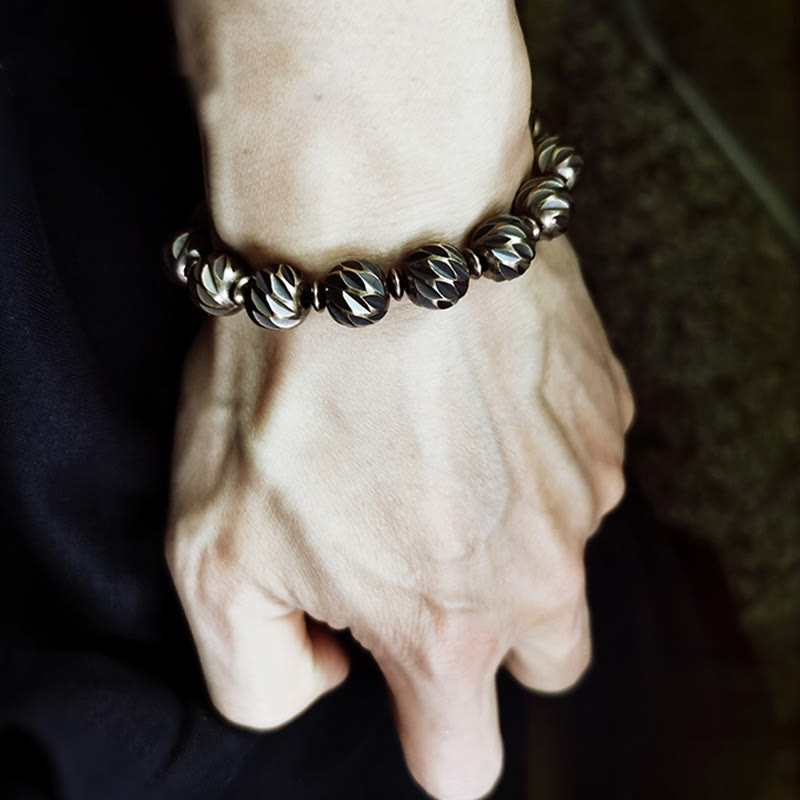 Bracelet de richesse rétro en cuivre | Motif sculpté vintage