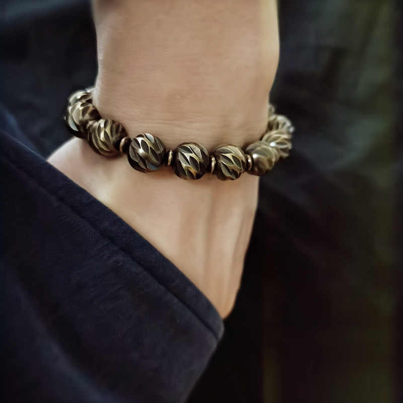 Bracelet de richesse rétro en cuivre | Motif sculpté vintage