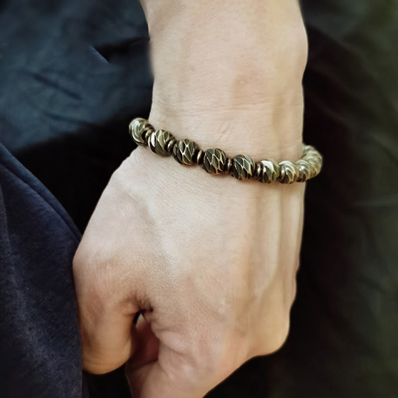 Bracelet de richesse rétro en cuivre | Motif sculpté vintage