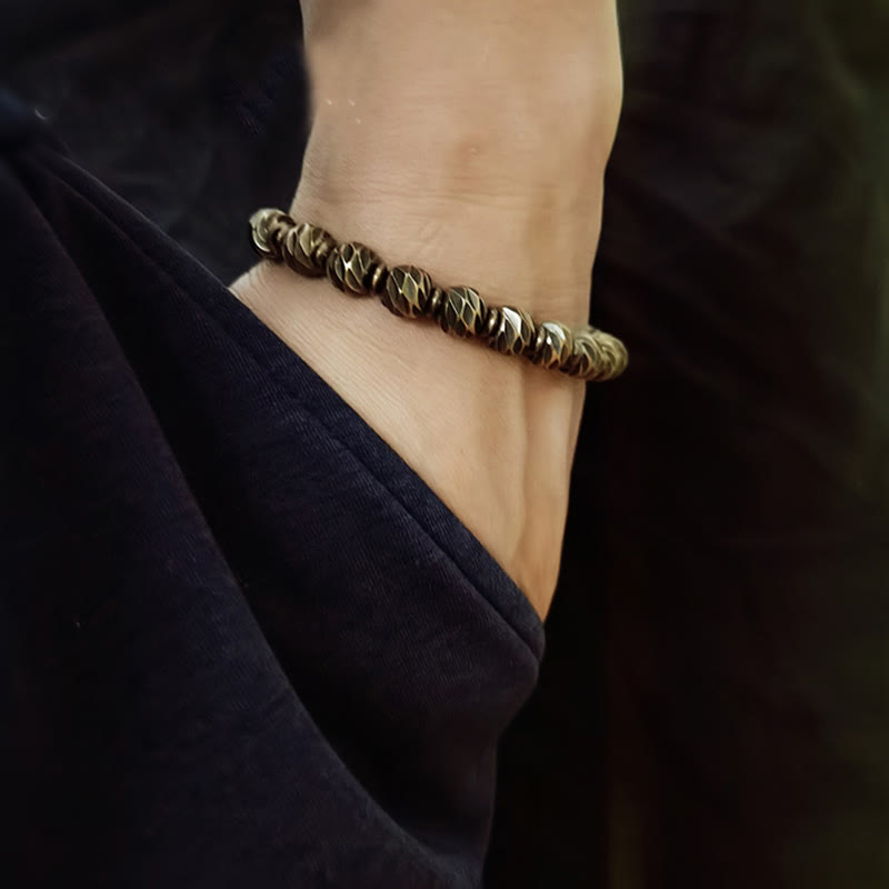 Bracelet de richesse rétro en cuivre | Motif sculpté vintage
