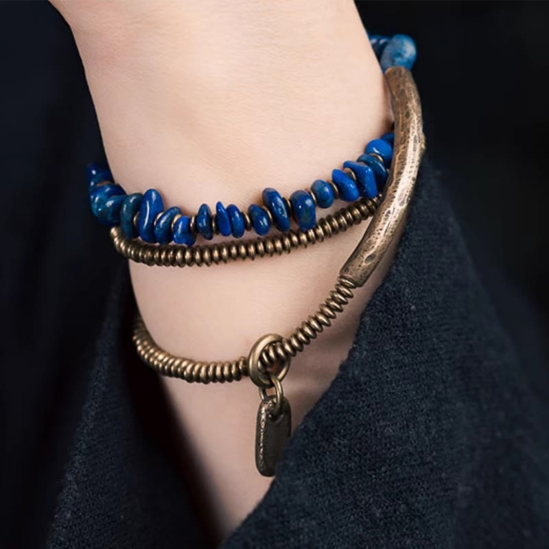 Bracelet d'équilibre en lazurite avec triple tour de cuivre pour la guérison des chakras