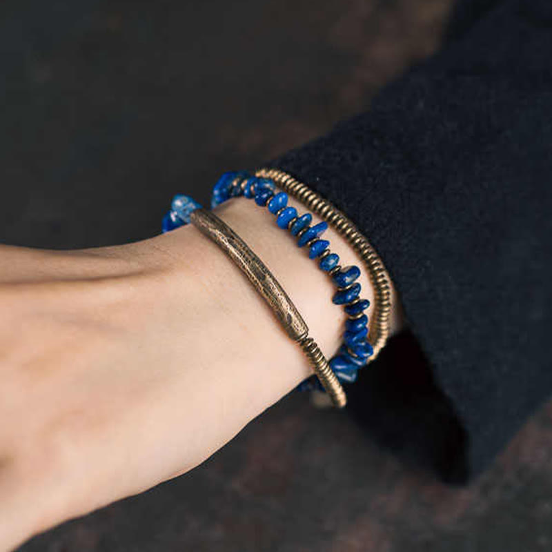 Bracelet d'équilibre en lazurite avec triple tour de cuivre pour la guérison des chakras