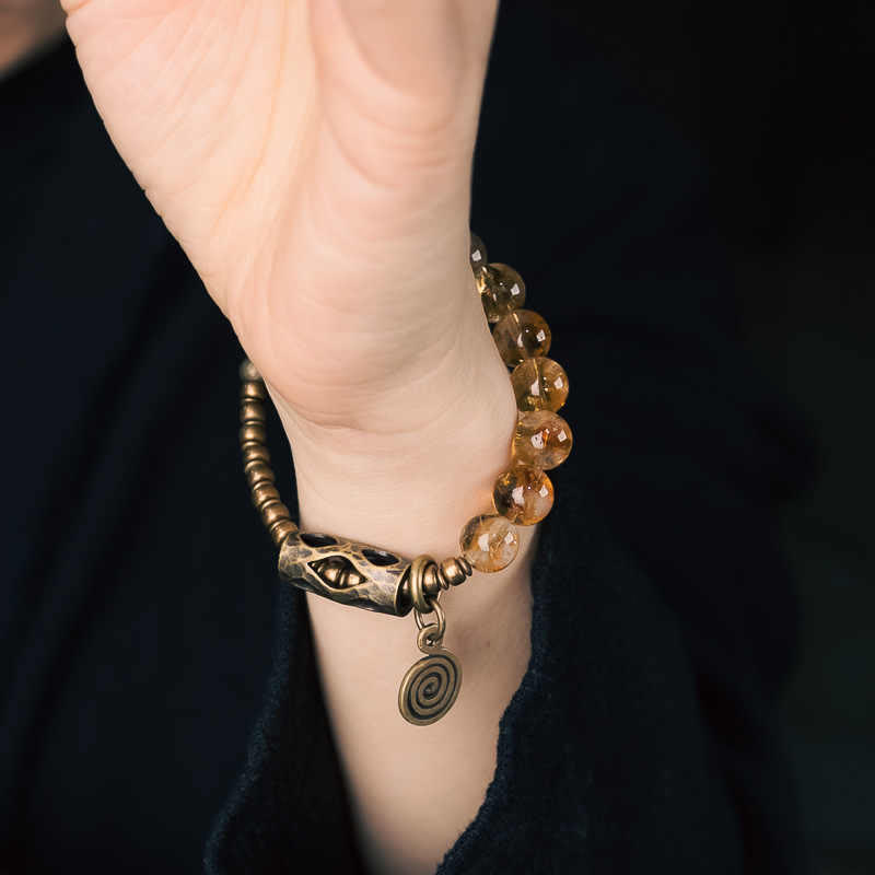 Bracelet de protection en citrine de 10 mm pour la prospérité et la joie