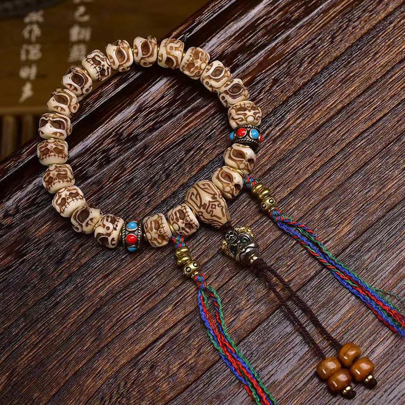 11mm Camel Bone Spiritual Protection Bracelet with Tassel