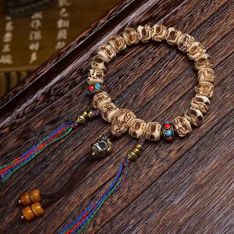 11mm Camel Bone Spiritual Protection Bracelet with Tassel