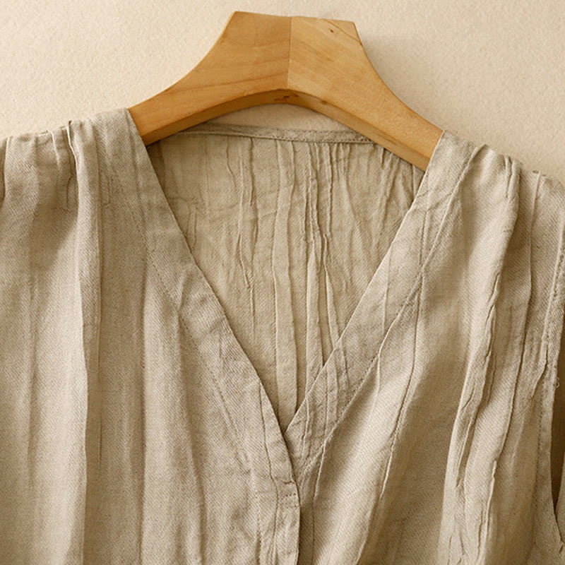 Débardeur col V en coton et lin | Haut de yoga décontracté pour femme