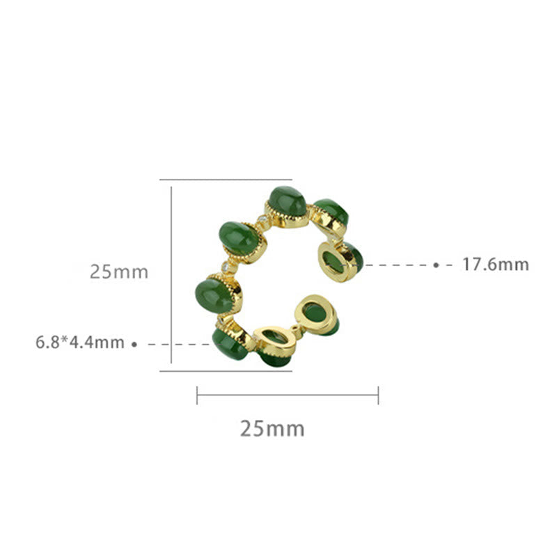 Bague réglable en argent sterling 925 et jade cyan Hetian