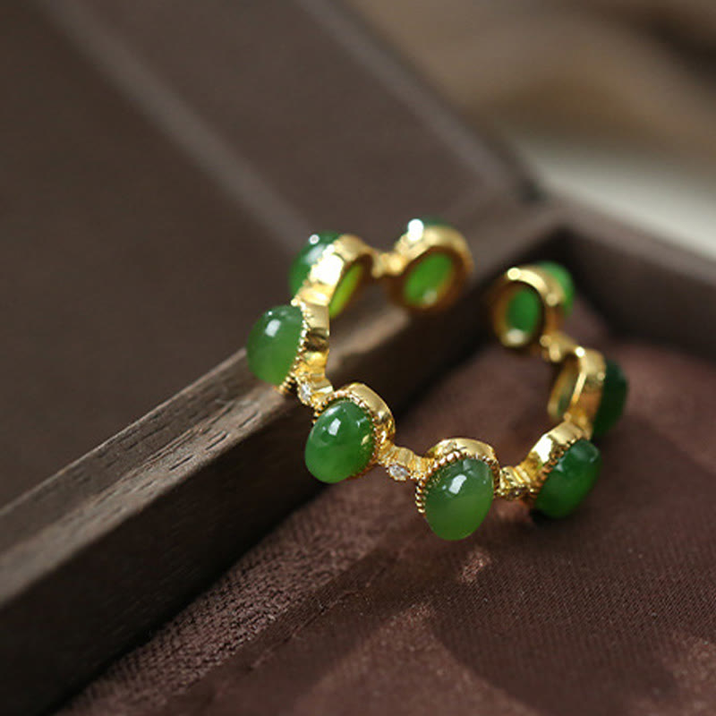 Bague réglable en argent sterling 925 et jade cyan Hetian