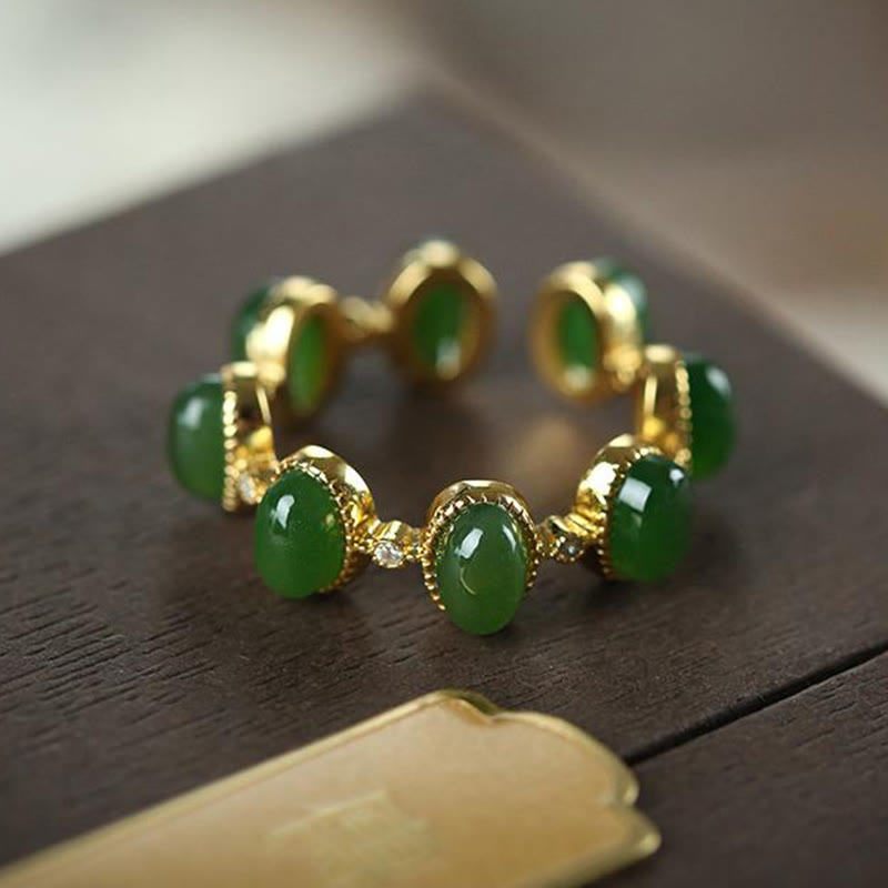 Bague réglable en argent sterling 925 et jade cyan Hetian