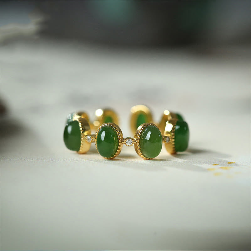 Bague réglable en argent sterling 925 et jade cyan Hetian