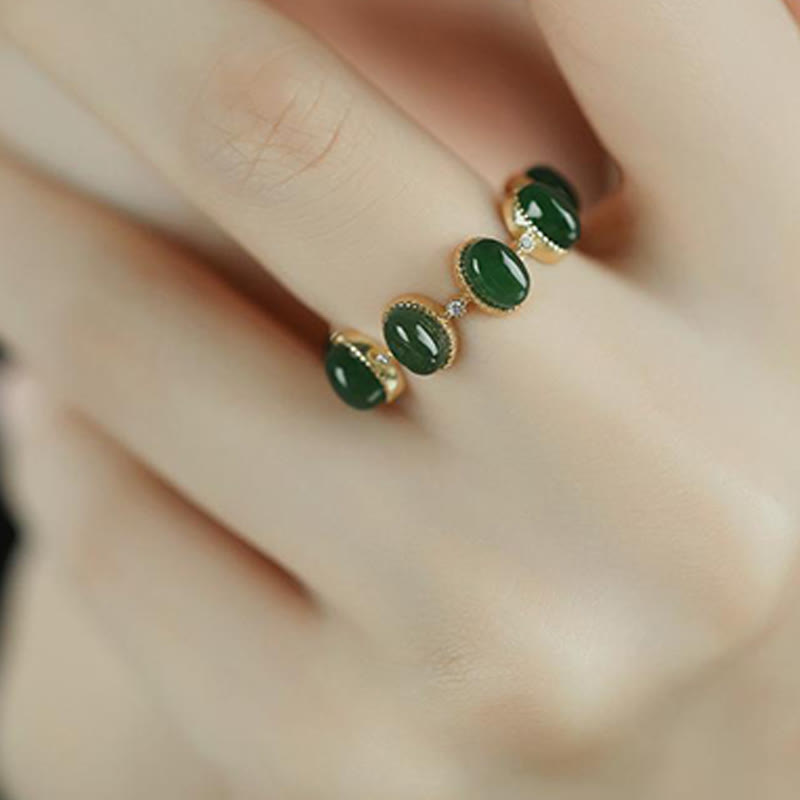 Bague réglable en argent sterling 925 et jade cyan Hetian