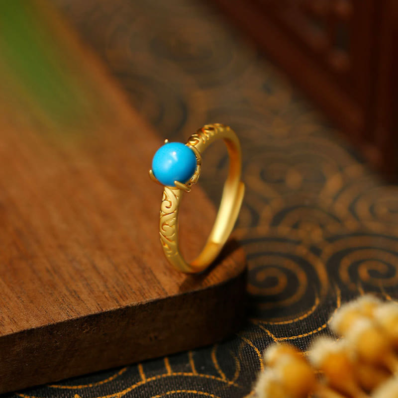 Bague de protection réglable en cuivre turquoise unisexe