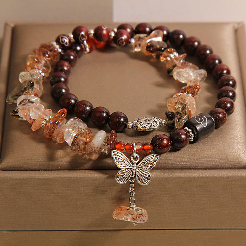 Bracelet de protection spirituelle en quartz rutile et bois de santal rouge