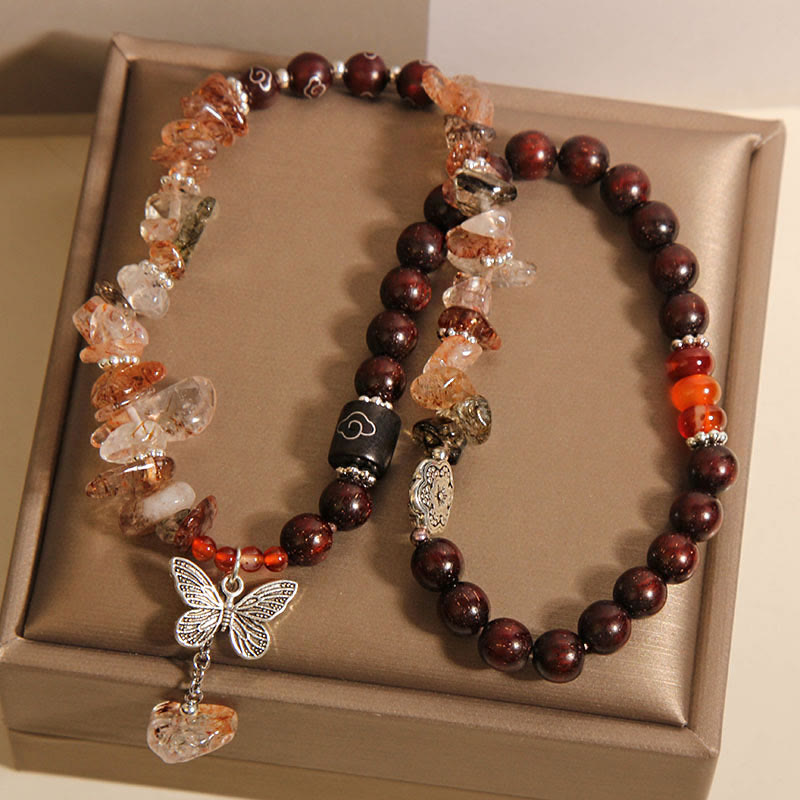 Bracelet de protection spirituelle en quartz rutile et bois de santal rouge