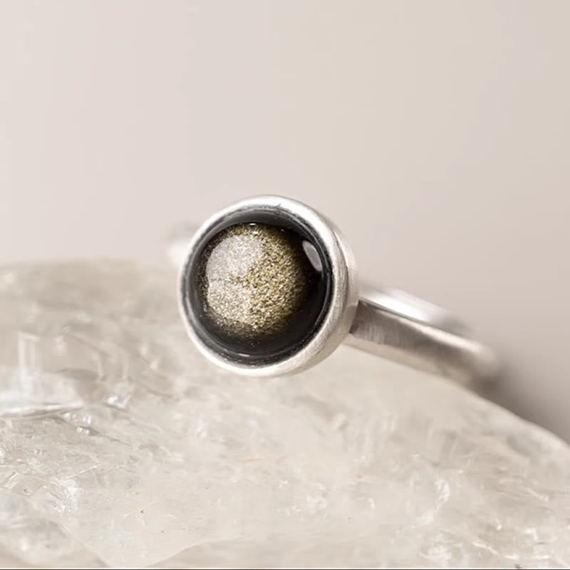 Bague ajustable en obsidienne dorée brillante 16 x 12 mm pour la protection de la richesse