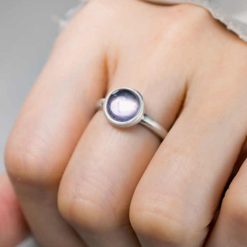 Bague réglable en améthyste 9 mm en argent sterling 925