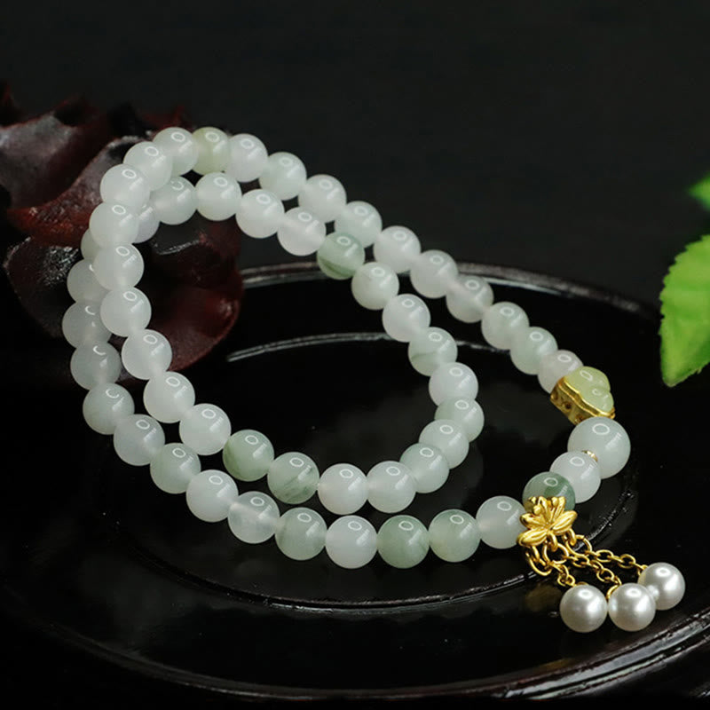 Bracelet de prospérité en jade Tianshan Lotus de 6 mm pour femme