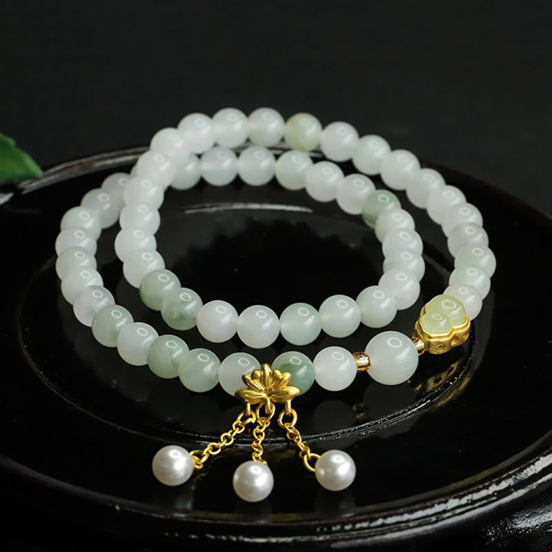6mm Tianshan Jade Lotus Prosperity Bracelet for Women