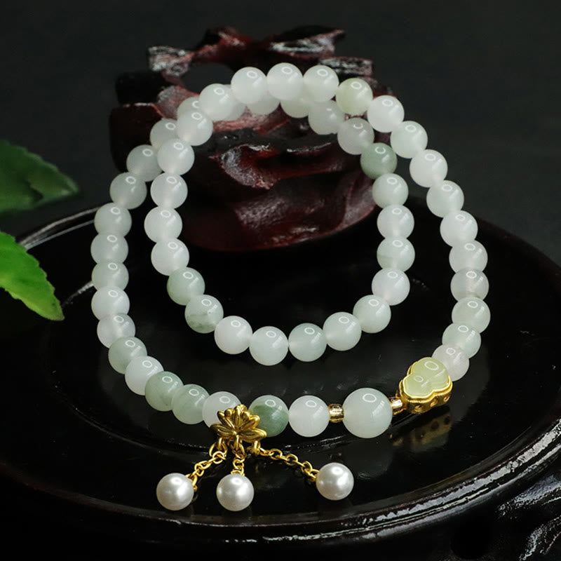 6mm Tianshan Jade Lotus Prosperity Bracelet for Women