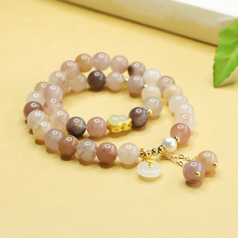 Bracelet de paix en jade et soie dorée pour la chance et l'harmonie