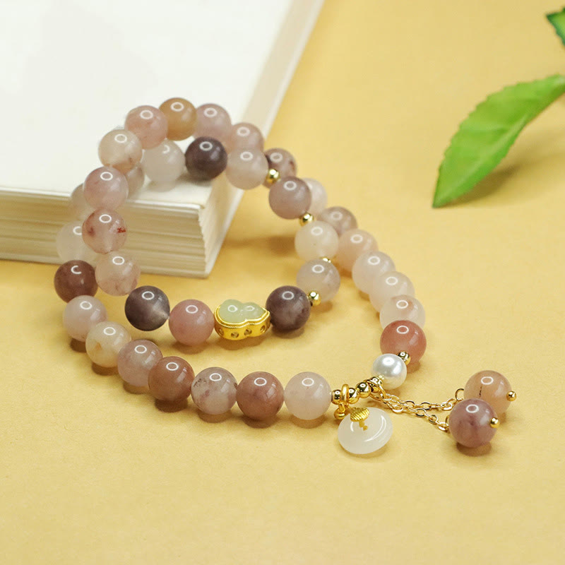 Bracelet de paix en jade et soie dorée pour la chance et l'harmonie