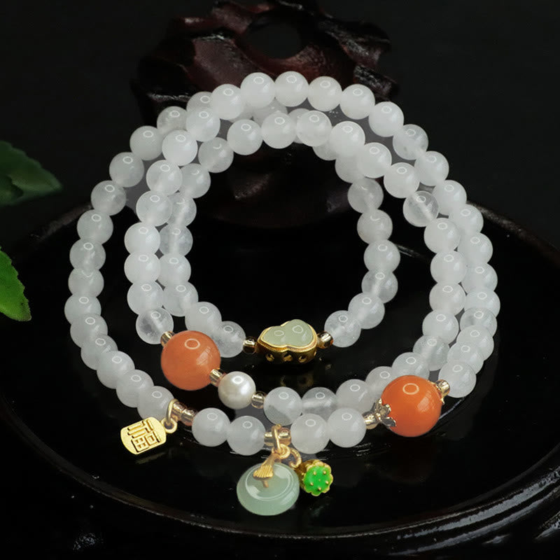 Bracelet Fu multicouche en jade blanc pour femme