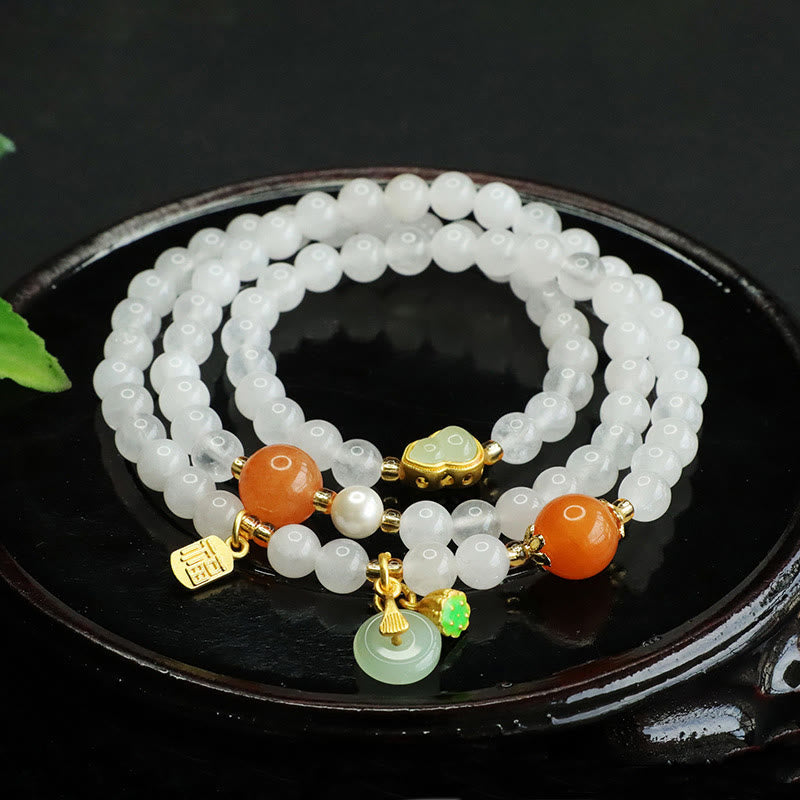 Bracelet Fu multicouche en jade blanc pour femme