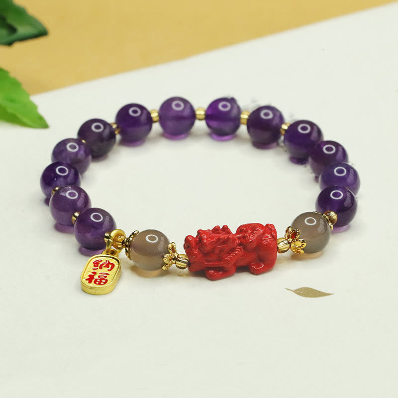 8mm Amethyst Feng Shui Pixiu Balance Bracelet for Women