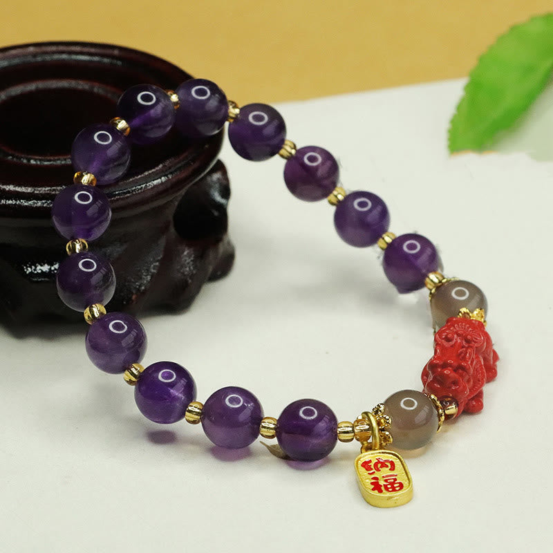 8mm Amethyst Feng Shui Pixiu Balance Bracelet for Women