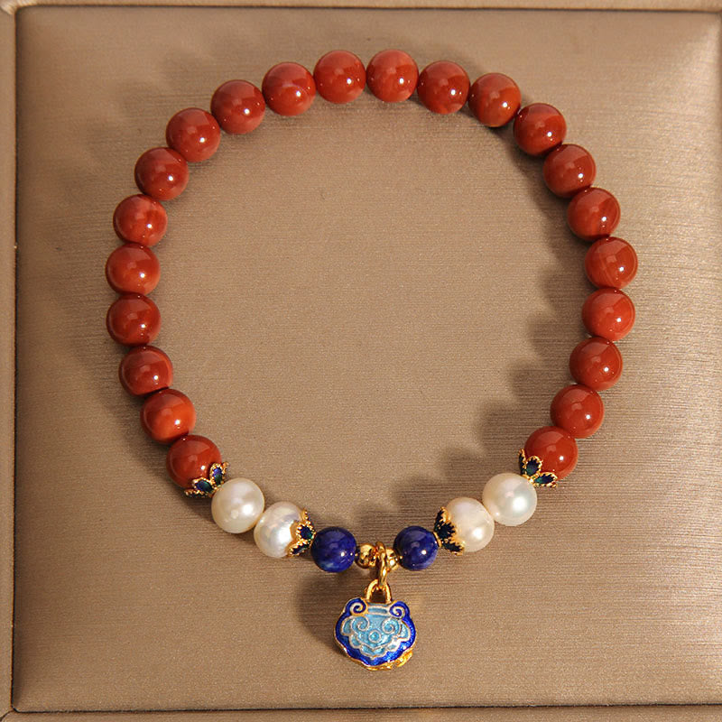 Bracelet en agate rouge du Sud avec cadenas de paix pour femme, poignet de 18 cm