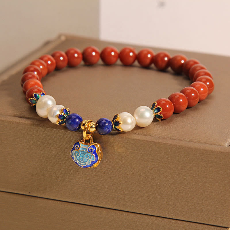 South Red Agate Peace Lock Bracelet for Women 7in Wrist