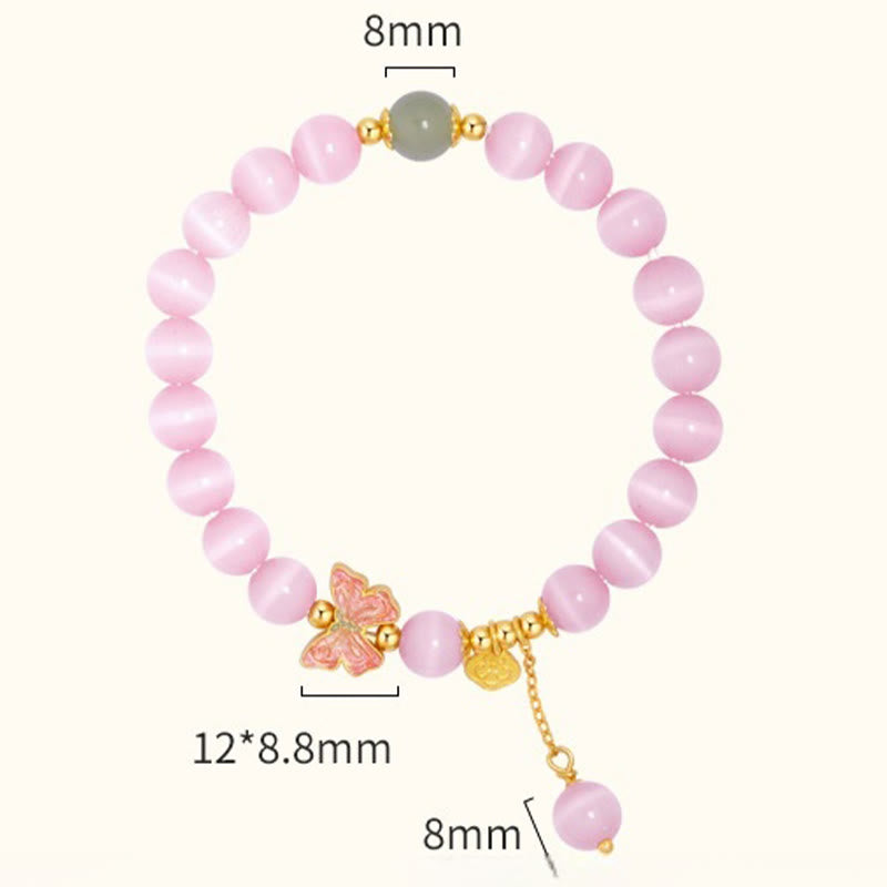 Bracelet en argent sterling 925 avec cadenas de paix en jade Hetian œil de chat et papillon