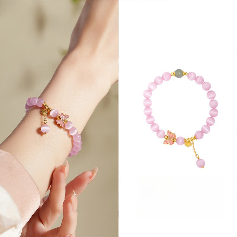 Bracelet en argent sterling 925 avec cadenas de paix en jade Hetian œil de chat et papillon