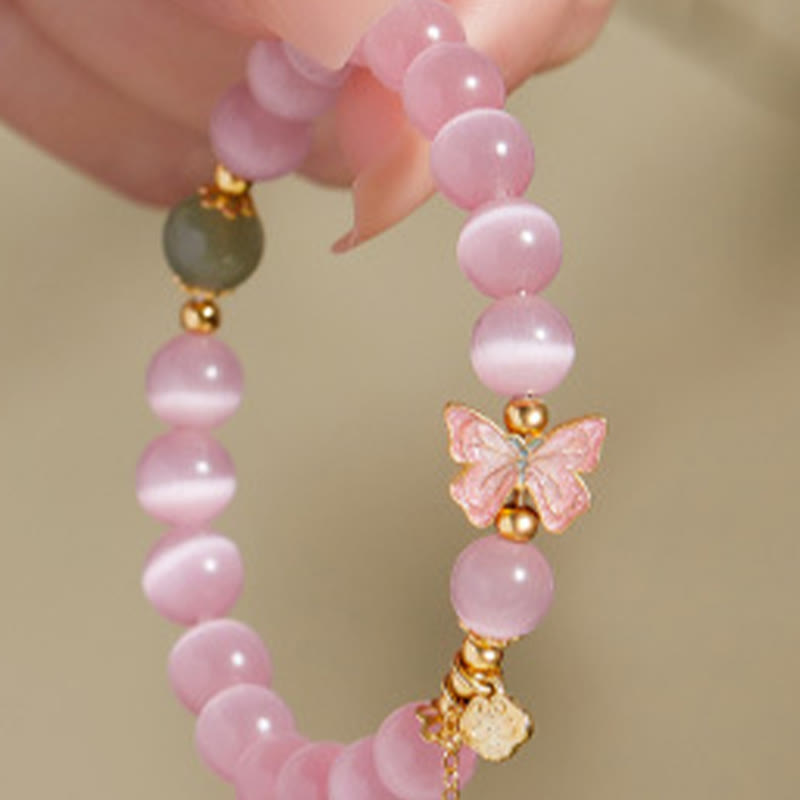 Bracelet en argent sterling 925 avec cadenas de paix en jade Hetian œil de chat et papillon