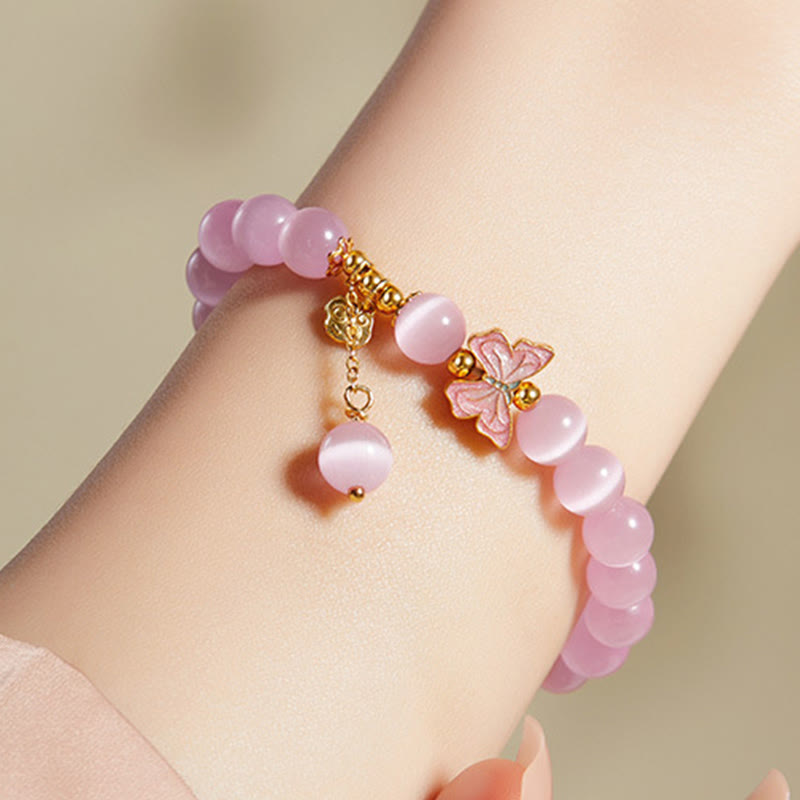 Bracelet en argent sterling 925 avec cadenas de paix en jade Hetian œil de chat et papillon