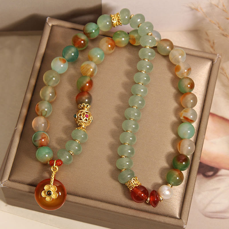 Bracelet double couche avec boucle de paix en agate paon de 8 mm