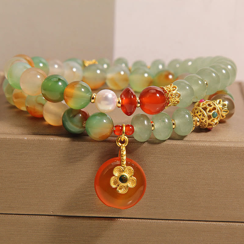 Bracelet double couche avec boucle de paix en agate paon de 8 mm