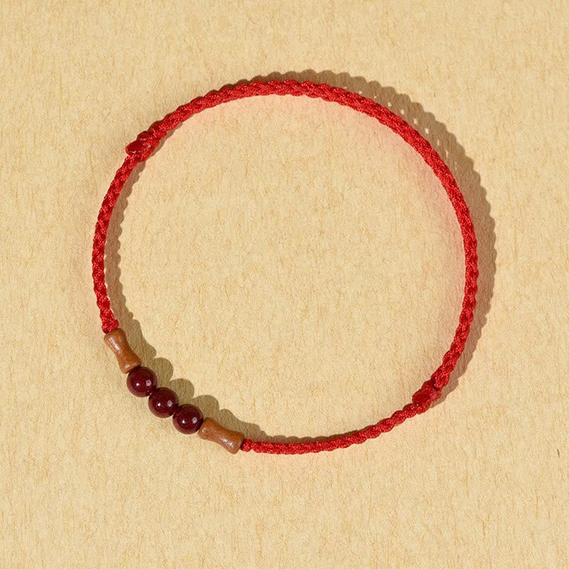 Cinnabar Blessing String Bracelet with Peach Wood – Protection & Calm