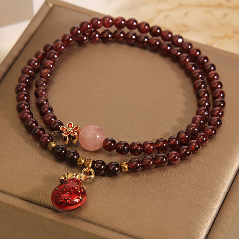 Bracelet de protection en quartz rose grenat de 3 mm avec bourse ou cloche