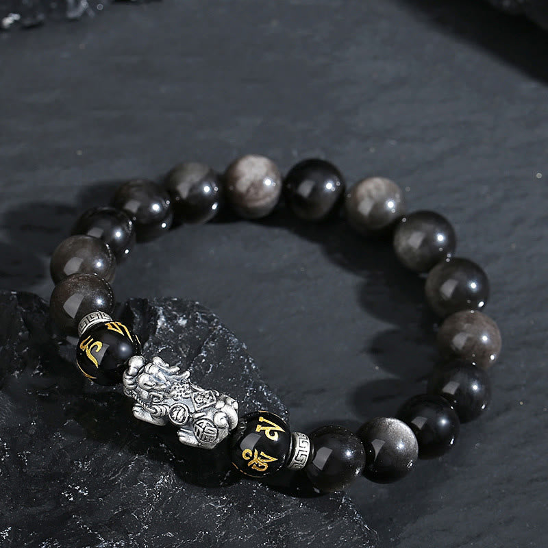 Bracelet Pixiu en obsidienne noire | 10 mm de résistance et de protection