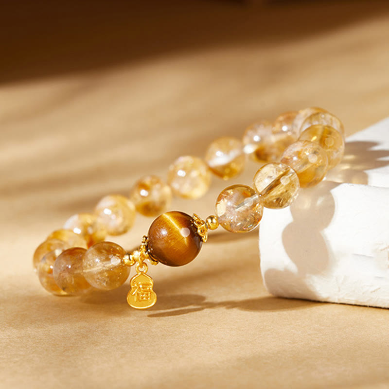 Natural Tiger Eye Citrine Prosperity Bracelet 8mm