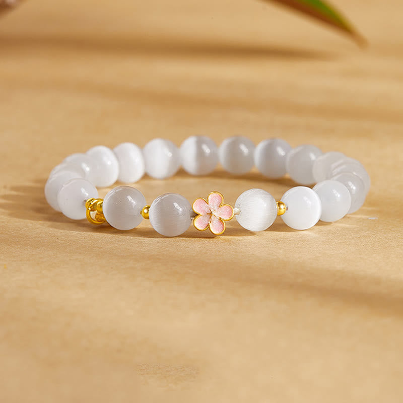 925 Sterling Silver White Cat's Eye Spiritual Bracelet