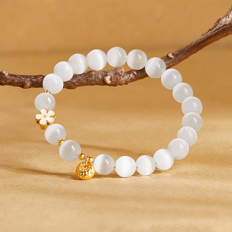 925 Sterling Silver White Cat's Eye Spiritual Bracelet