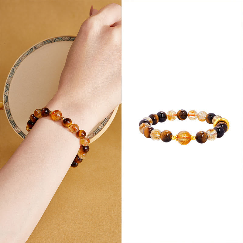 Bracelet de protection en œil de tigre et citrine de 8 mm