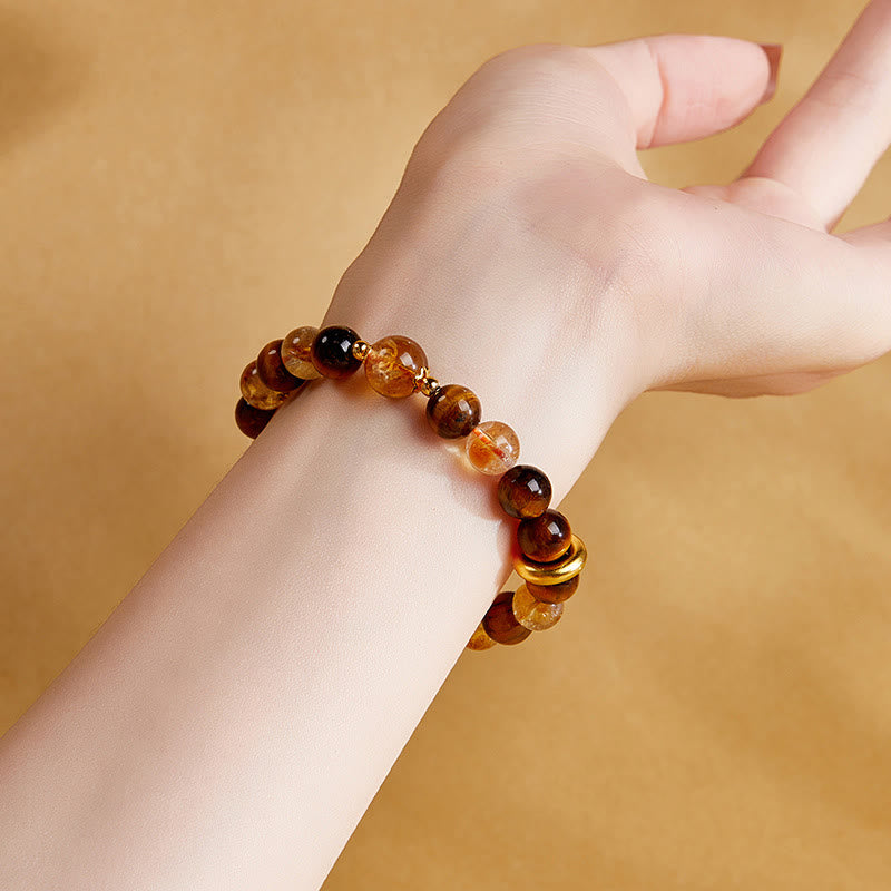 Bracelet de protection en œil de tigre et citrine de 8 mm