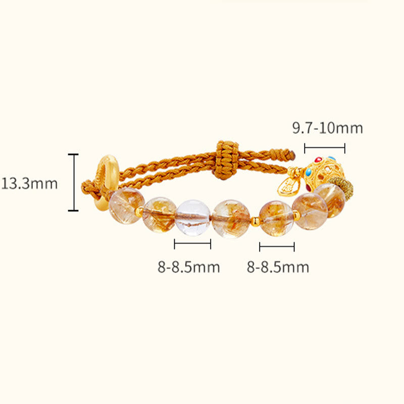 Bracelet en citrine de 8 mm avec boucle de paix pour la protection